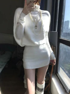 YUEZHONGWEI | French High Neck Batwing Cape Knit Dress