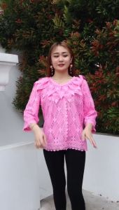 Blouse atasan wanita chibi motif tinkerbell bahan brokat premium pink butik