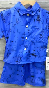 Cotton Terno for Kids Boy Blue Polo w/ black detail design outfit 1-5yrs old E65