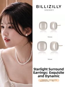 BILLI ZILLY | Silver Square Pearl Earrings Lightweight Luxury