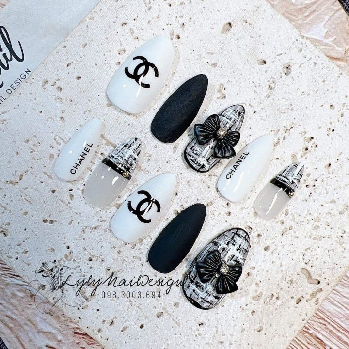 Nailbox, 10 móng úp thiết kế, màu trắng sữa trang trí đính đá chanel giá rẻ  | Lazada.vn