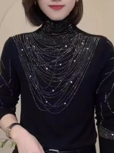 Áo Sơ Mi Nữ Cổ Cao Phong Cách Hàn Quốc Mùa Đông 2024 Áo Khoác Ngoài Bằng Polyester Dày Dài Tay Thường Thiết Kế Hình Học