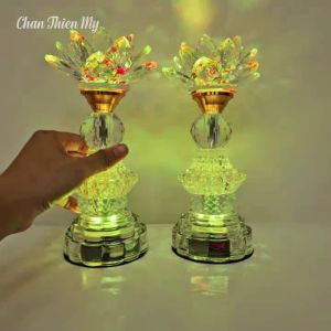 Đèn Hoa Sen Pha Lê Cao Cấp CHÂN THIỆN MỸ Đồ Phong Thủy Thờ Cúng Trang Trí Phòng Thờ HSPL-28