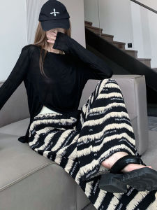 Sun Protection Casual Suit Womens Summer Clothes with a Set of Irregular Slit Tops Drape Straight-Leg Wide-Leg Pants Two-piece Set