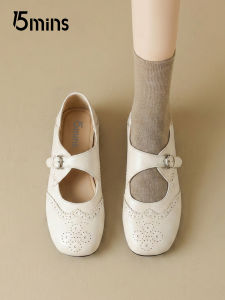 15MINS | Fast Wearing Brogue Mary Jane Flat White Slip-on 1 Word Buckle