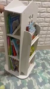 Children 360° Rotating Bookshelf with Rotable Base Large Capacity 3 Layers Cartoon Picture Books Rack Floor Simple Book Baby Toys Storage Cabinet for Home Bookcases Furniture Bookshelf Rack