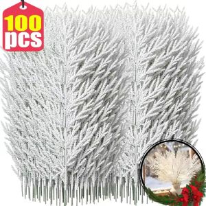 10/100Pcs Giáng Sinh thông nhân tạo Gốc Trắng cành thông cây giả Tự Làm Vòng Hoa Cây giáng sinh Năm Mới Đảng Quà Tặng trang trí lễ hội hoa trang trí