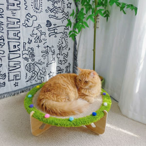Teeker Pet Sisal Cat Hammock with Sisal Scratcher Mat Natural Wooden Scratch Bed No Mess Scratching Bed for Indoor Cats