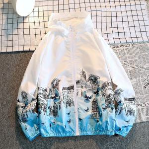 Umbrella Print Sun Protection Outfit for Men and Women Summer Anti-UV Clothing with Hooded Zippered Lantern Sleeves