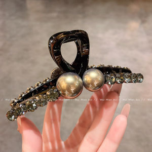 Large Size Diamond Embedded Korean Style Hair Claw Pearl Shark Tail Clip Womens Luxury Full Head Hair Accessories