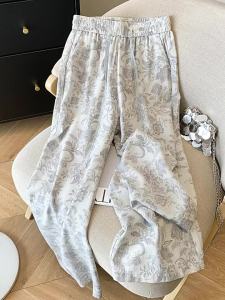 YEZATIIO | Quần Dài Form Suông In Hình Retro Bằng Vải Linen