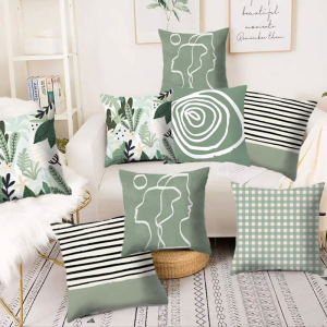 Green Sofa Pillow Case Cotton Throw Pillow Pillow Cover for Home Decoration Square Pillowcase Home Decorative Print Case