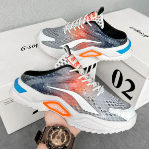 Large Size Mens Summer Sport Slippers Outdoor Sandals Water-Resistant Beach Shoes Mesh Upper Breathable Flat Heel Rubber Sole