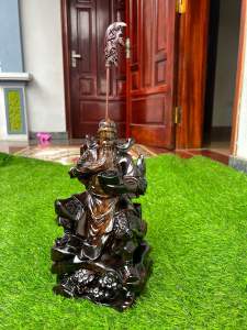 Tượng Quan công ngồi đọc sách phong Thuy gỗ mun hoa kt 30/15/13