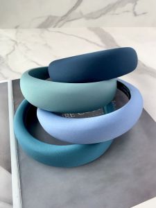 Elegant Blue Satin Wide Hairband: A High Top Sponge Headband for Women's Fashion