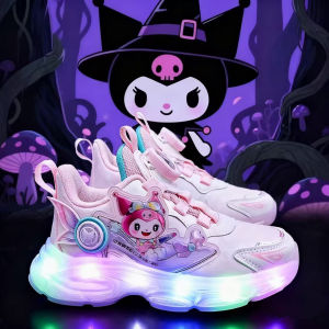 Kurumi Girls Sport Shoes Leather Surface Waterproof New Autumn Childrens Shining Light Shoes Comfortable EVA Midsole And Inner Material