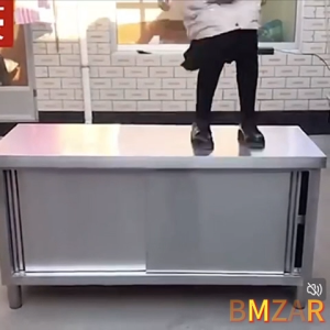 BMZAR Stainless Steel Kitchen Work Table with Sliding Door Storage Cabinet Heavy Duty Commercial Food Prep Table Restaurant Kitchen Organizer