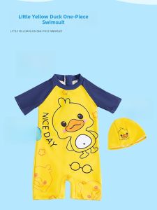 Childrens One-Piece Swimsuit Boys Yellow Duck Swimming Gear Baby Sunscreen Thermal Equipment Nylon Fabric Kids Swimwear