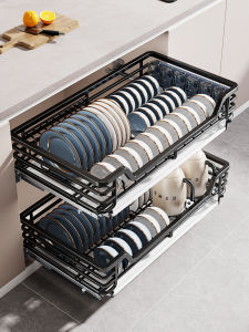 Modern Style Double Layer Drawer Type Stainless Steel 304 Kitchen Cabinet Pull out Dish Drainer Basket Dishware Cabinet Organizer
