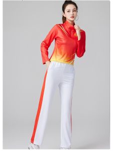 Team Uniform Fitness Fashion Sportswear Short Sleeve Gradient Group Dance Costume Performance Clothing Square Dancing Set