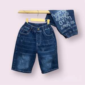Quần Jean Lửng Quần Jean Ngố Cho Bé Trai Từ 22-50Kg In Chữ Phía Sau Túi Có Co Giãn