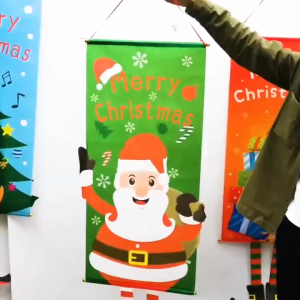 Holiday Printed Christmas Banner Wall Decor Festive Hanging Sign Indoor Home Living Room Xmas Party Decoration Set