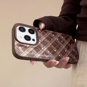 Ốp Điện Thoại Họa Tiết Hình Học Kẻ Caro Hàn Quốc Bằng Da Cho iPhone Vỏ Chống Sốc Tương Thích Với Nhiều Mẫu Máy