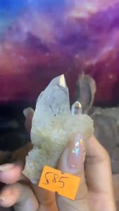 Bụi đá Thạch Anh Lemurian tự nhiên pha lê cộng sinh tóc đen Tourmaline năng lượng vũ trụ mã 585