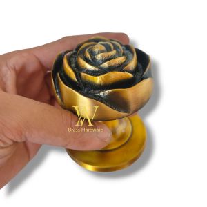 Knob Pintu Rumah Kuningan Antik Motif Bunga Mawar 2 Pcs