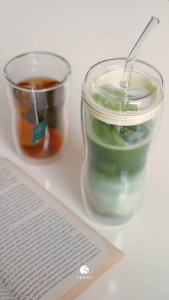 แก้วน้ำสองชั้น พร้อมฝาปิด (ฟรี!! หลอดแก้ว)