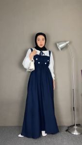 Reyna Gamis Wanita Kekinian Variasi Kancing Depan Dress Bahan Shakila