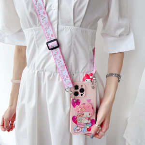 DIMBEPLY Cute Ice Cream My Melody Kuromi Cartoon Phone Case For Xiaomi Poco F3 F4 GT F5 Pro M6 Pro M2 M5 M4 X3 X4 X5 X6 Pro 5G C61 C65 with Strap + Bracket 3D Doll Silicon Shockproof Soft Cover