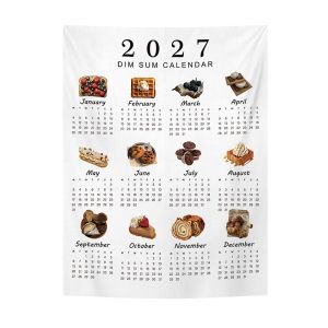 VIKAMA 2027 Lịch Thực Phẩm Thảm Treo Tường Polyester Bánh Mì Cà Phê Món Tráng Miệng In Hình Trang Trí Nhà Cho Phòng Ngủ Phòng Khách Phòng Game