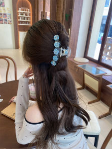 Blue Ice Rose Flower Hair Clip Female Sweet Hair Clip Back Head 2024 New Arrival Clip Hairware Updo Shark Clip