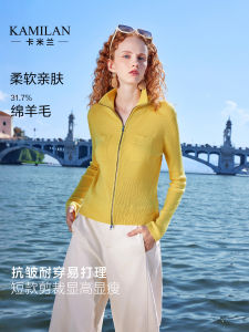 Kamilan Womens Knitted Woolen Short Cardigan Slim Fit Style Autumn New Fashion Streetwear Long Sleeve Zipper Pocket Design