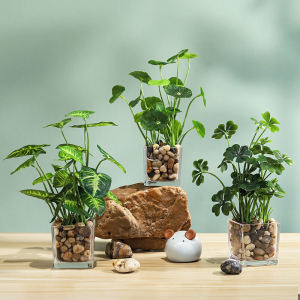 Creative Four Leaf Clover Artificial Plant Potted Decoration Home Office Desktop Simulation Grassland Ceramic Pot Ornament