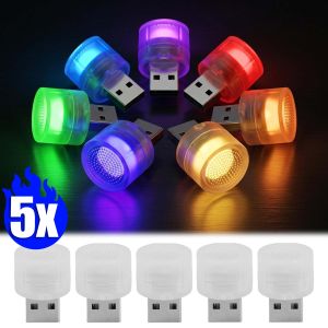 5Pcs USB Mini LED Night Light Car Interior Atmosphere Light Portable RGB Flashing Light Ambient Light Plug Play Auto PC Computer Light
