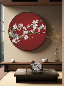 Red Wind New Chinese Style Entrance Decorative Painting Plum Blossom Restaurant Celebration round Hanging Artwork Hotel Sample Room