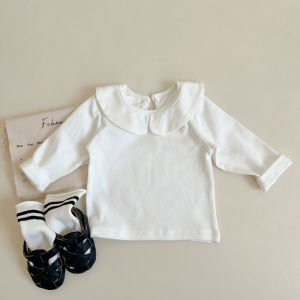 Warm Baby Doll Collar T-Shirt Close-Fitting Inner Wear Autumn Winter Fashion Princess Style Girls Baby Top Sweet Style Long Sleeve