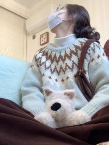 เสื้อสเวตเตอร์ถักนิตติ้งคอตตอนฤดูหนาวสำหรับผู้หญิง ทรงหลวม แขนยาว ปกกลม เสื้อผ้าทำงานสไตล์ลำลอง แฟชั่นฤดูใบไม้ร่วง 2023