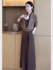 Chic Brown Knitted Set Elegant Style Autumn Fashion High Waist Long Skirt Matching Top Quality Material Comfortable Fit for Women
