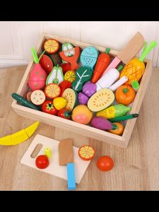 SIMI Wooden Cutting Toy Set Pretend Play Fruit Vegetable Fish Knife Kitchen Education Toy