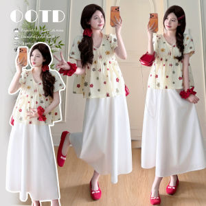Bộ Đồ Bầu Thời Trang Đa Năng Áo Thêu & Chân Váy Hỗ Trợ Bụng
