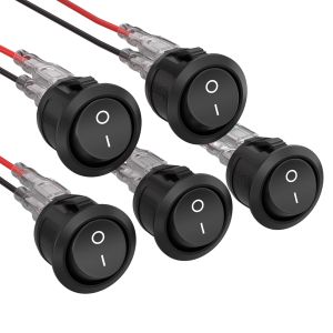 5PCS KCD1 Mini Round Rocker Switch 12V ON OFF Toggle Switch SPST 2Pin Snap-in Design Car Boat Automotive with Wires