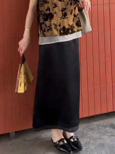 MEITESIJIAONU | Acetate Satin Long A-Line Skirt Black