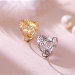 Skyrim Vàng Hoa Cúc Nhẫn hở Có Thể Điều Chỉnh Nhẫn thời trang Cổ Điển Nhẫn thanh lịch Cho Phụ Nữ