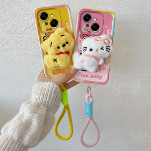 Phone Case Tecno Spark Go 1 POP 9 Spark GO 2025 Plush Cartoon Doll Macaron Painting Casing with Lanyard Lens Protection Shockproof Silicone Back Cover