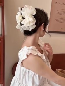 Kẹp Tóc Nơ Voan Nhiều Lớp Cỡ Lớn Kiểu Pháp Cổ Điển Sang Trọng Kẹp Tóc Bản To Hai Màu Trắng Đen Phong Cách Thanh Lịch