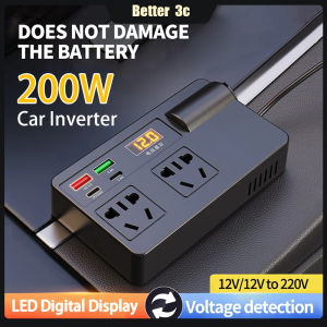 MultiFunctional LED Digital Display Car Inverter 200W DC 12V/24V to AC 220V Converter With Switch 2USB+2PD+2Socket Fast Charging Power Adapter Car Charger