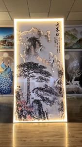 Tranh Đính Đá Đèn Led  Sơn Thuỷ" Cao Cấp Treo Tường Decor Phòng Khách Cầu Thang Phòng Ngủ vòng tròn tài lộc...